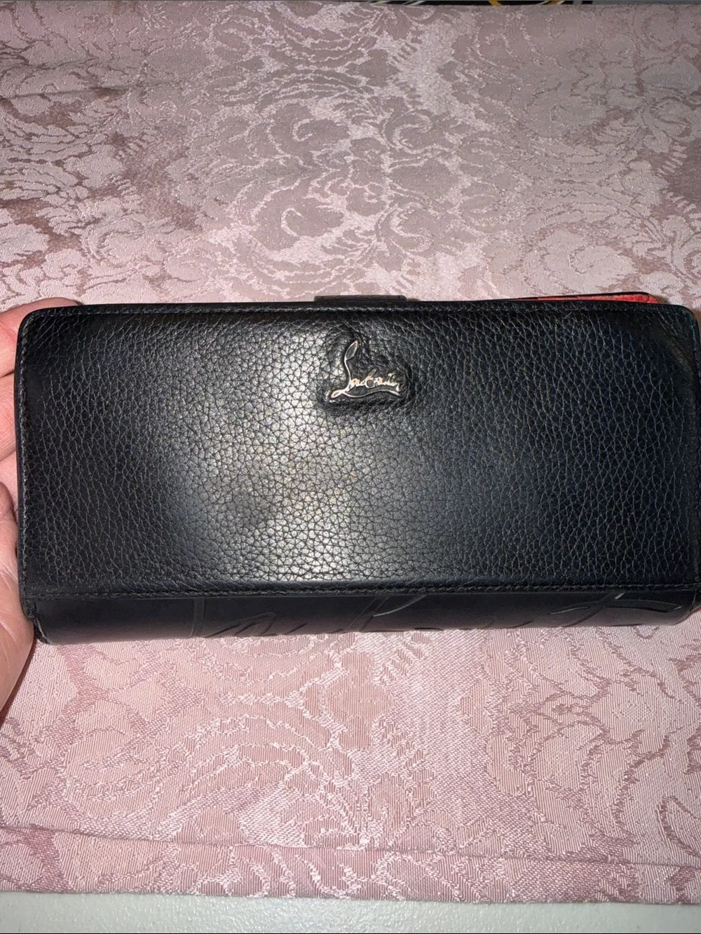Christian Louboutin Black Leather Long Wallet with Red Logo Accent